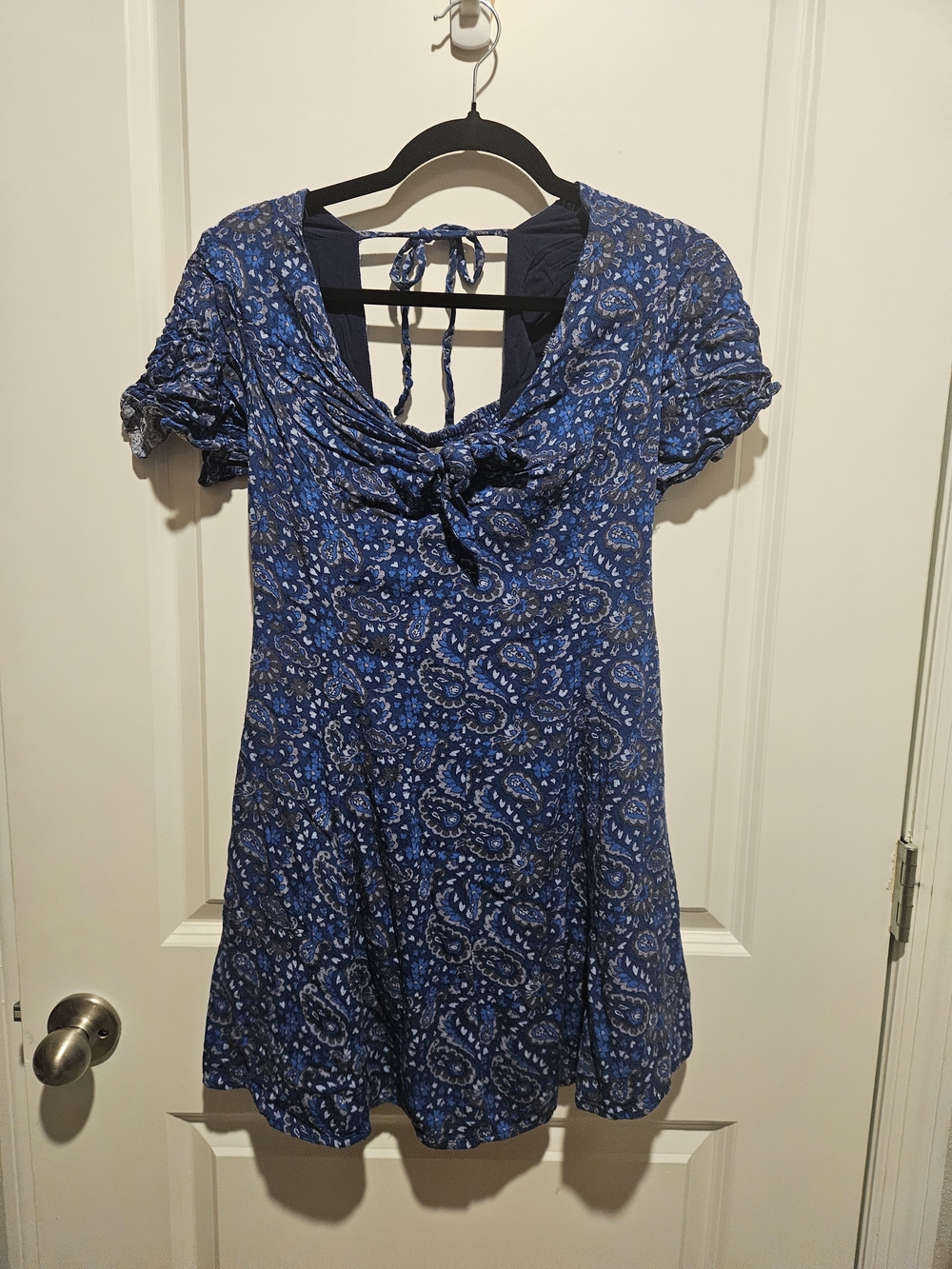 Idyllwind Blue Paisley Tie-Front Short Sleeve Dress